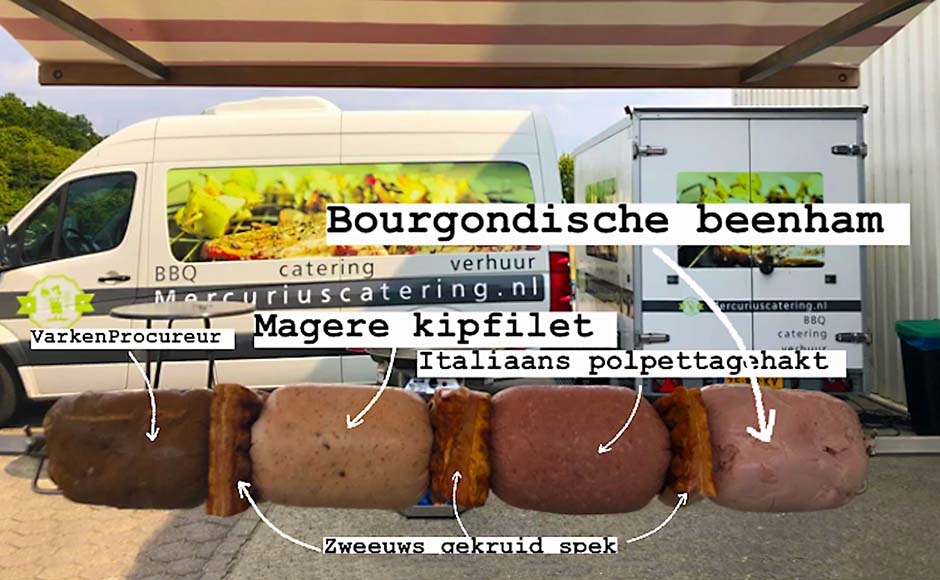 Mega Spies met varkensprocureur, magere kipfilet, Italiaans Polpettagehakt, bourgondische beenham & Zeeuws gekruid spek